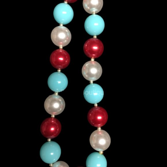 Aqua, Red & Pearl White Chunky Bead Necklace (2) NK7176 Handcrafted NWT Boutique - Picture 2 of 2